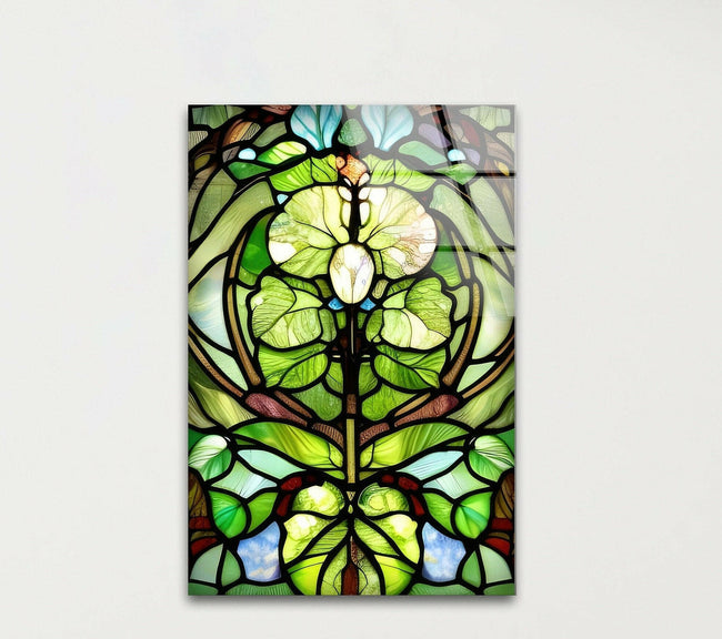 Green Stained Decor Tempered Glass Wall Art