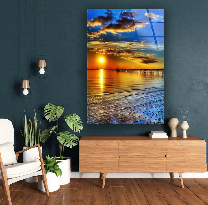 Golden Hour Over the Pier – A Captivating Seaside Glass Artwork
