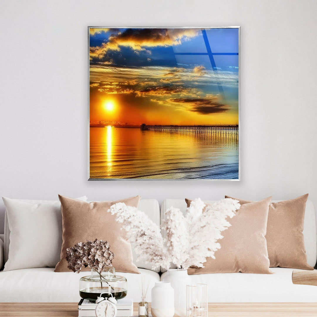 Serene Sunset by the Shore – A High-Definition Glass Print
