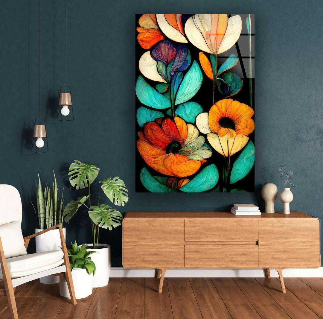 Art Nouveau Flowers Glass Wall Art, Glass Printing Wall Art, Print photos on glass