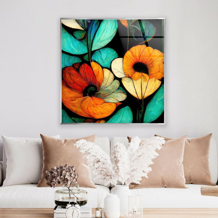 Art Nouveau Flowers Glass Wall Art, glass photo prints, glass picture prints