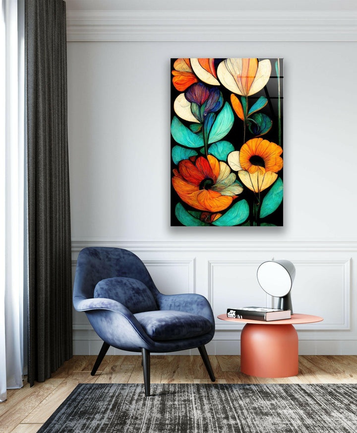 Art Nouveau Flowers Glass Wall Art, glass image printing, glass prints from photos