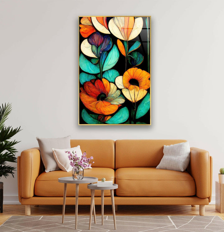 Art Nouveau Flowers Glass Wall Art, glass pictures for Wall, glass prints wall art