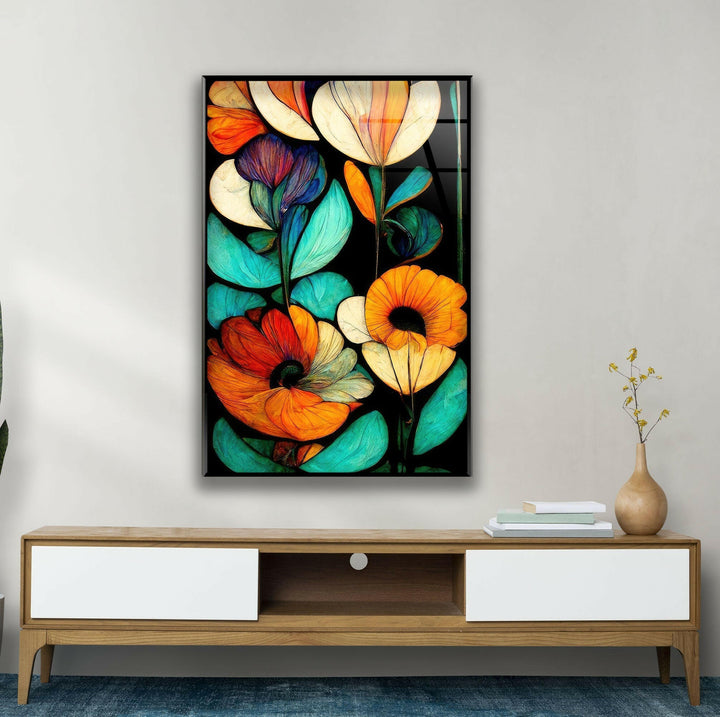 Art Nouveau Flowers Glass Wall Art, custom glass pictures, glass art prints