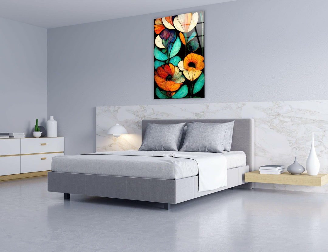 Art Nouveau Flowers Glass Wall Art, large glass photo prints, glass wall photos