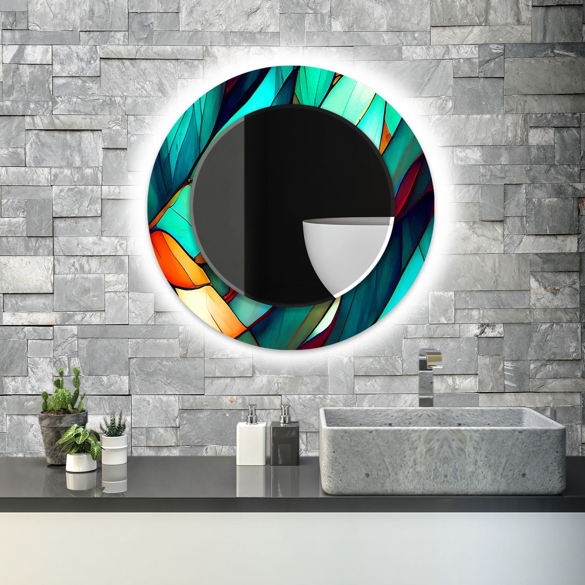 Stained Tempered Glass Wall Mirror