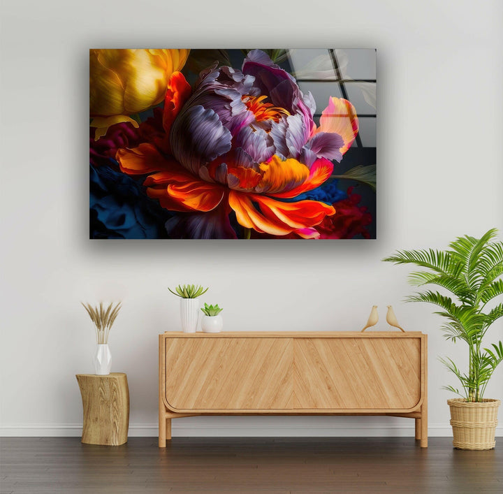 Watercolour Colorful Peony Flower Glass Wall Art, Glass Printing Wall Art, Print photos on glass
