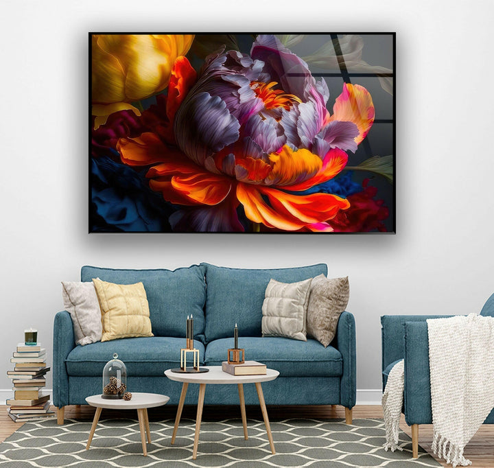 Watercolour Colorful Peony Flower Glass Wall Art, glass photo prints, glass picture prints
