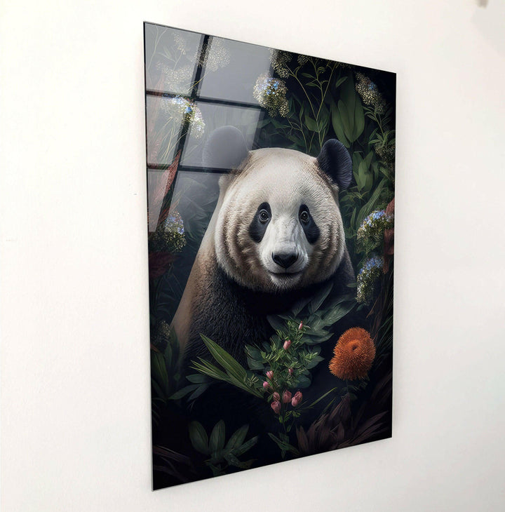 Panda in Jungle Glass Wall Art glass art painting, glass art for the Wall