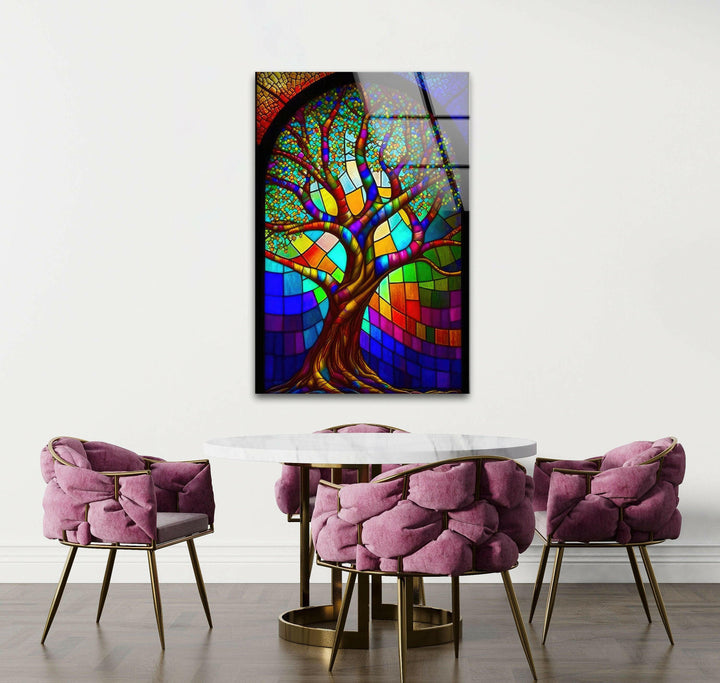 Stained Window Tree Glass Wall Art photo print on glass, prints on glass wall art