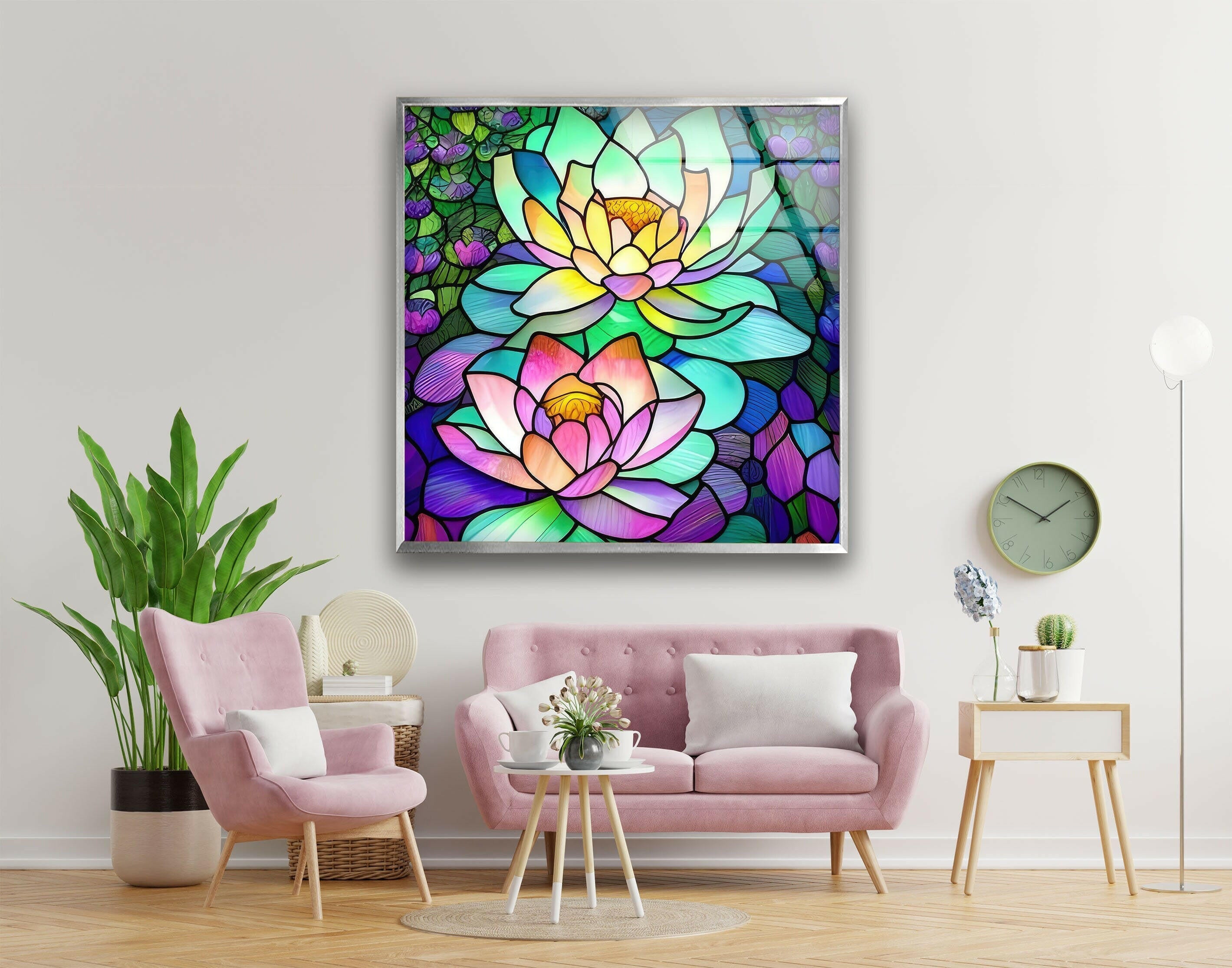 Floral Stained Tempered Glass Wall Art