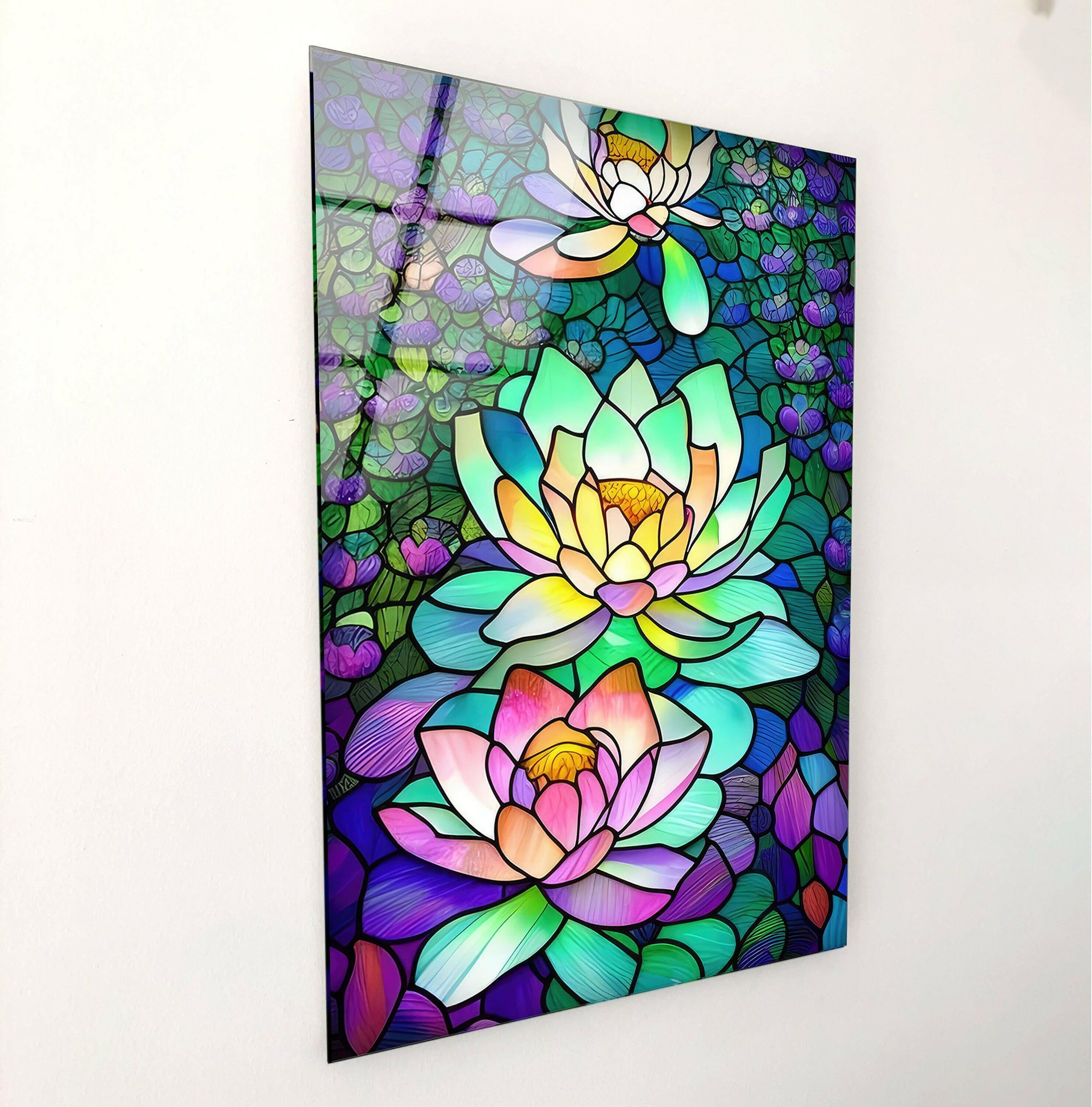 Floral Stained Tempered Glass Wall Art