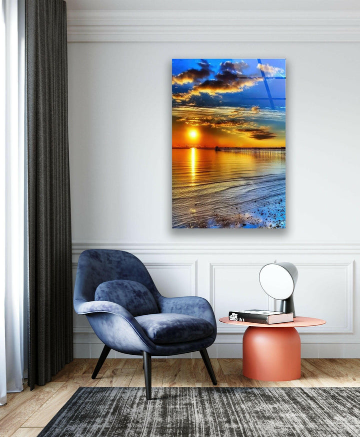 Pier at Dusk – A Mesmerizing Ocean View on Glass Wall Art
