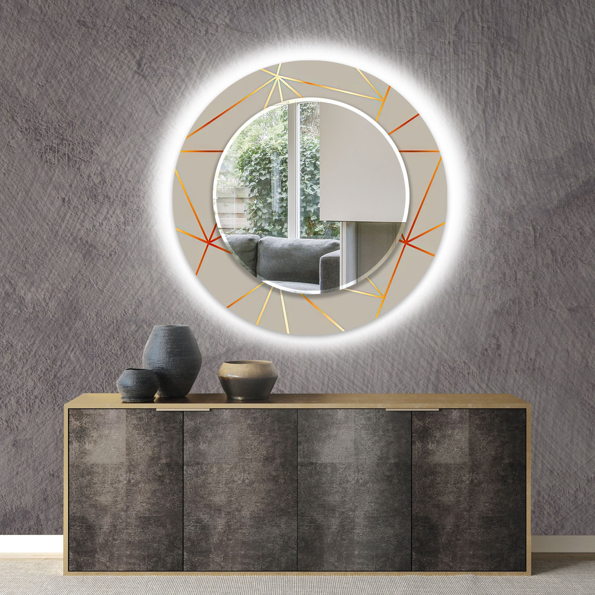Abstract Tempered Glass Wall Mirror