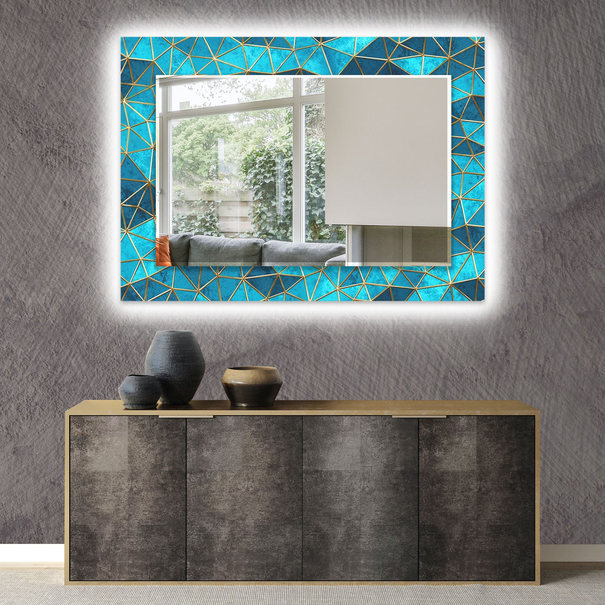 Abstract Tempered Glass Wall Mirror