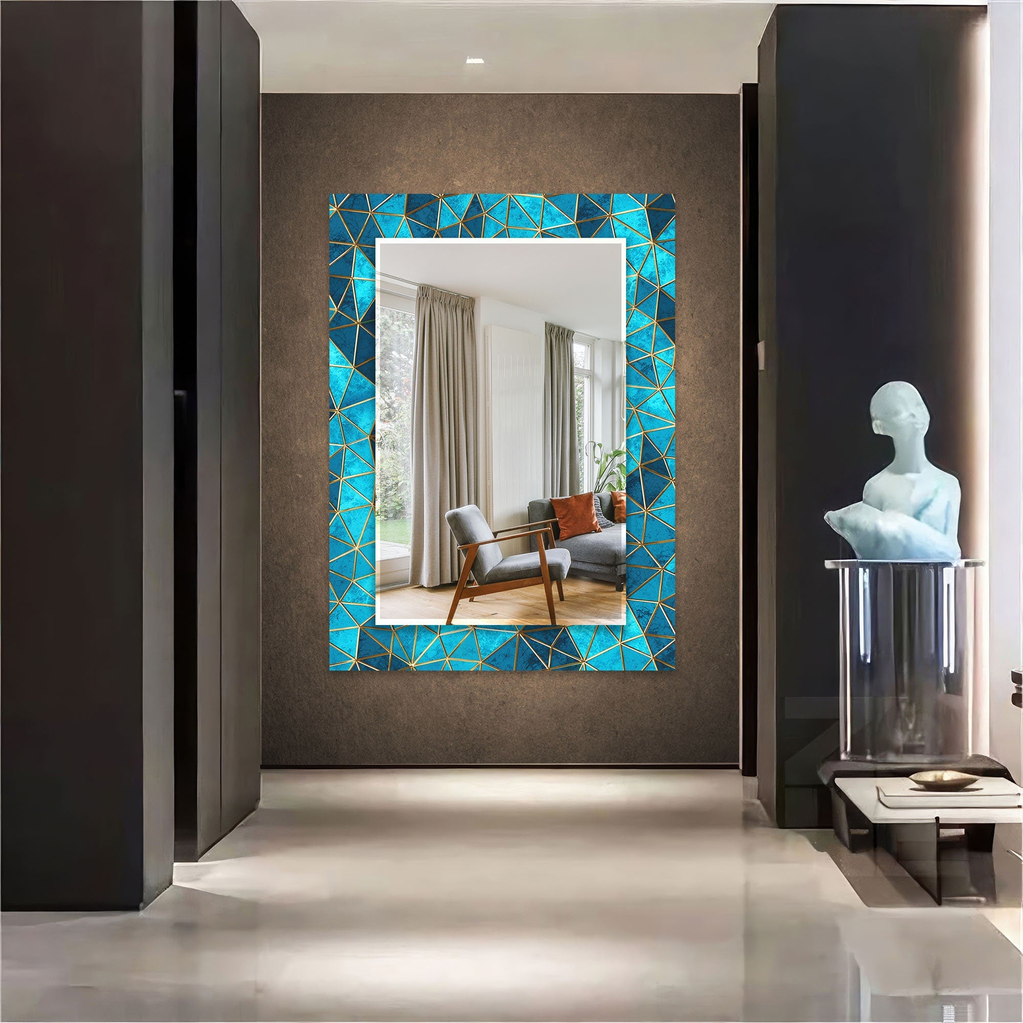 Abstract Tempered Glass Wall Mirror