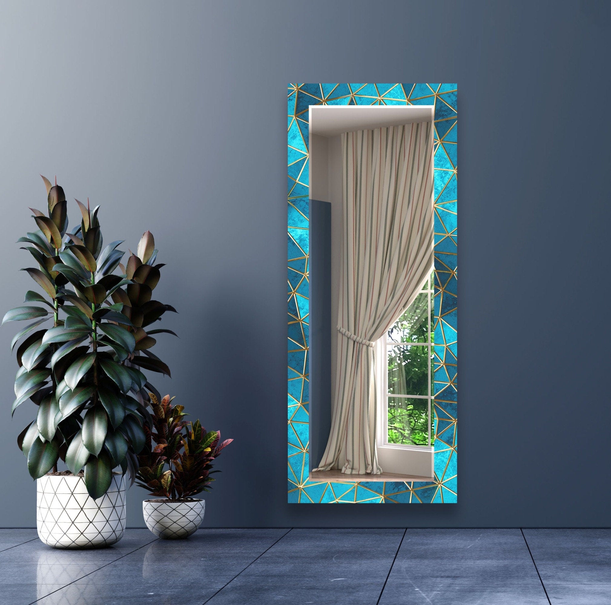 Abstract Tempered Glass Wall Mirror