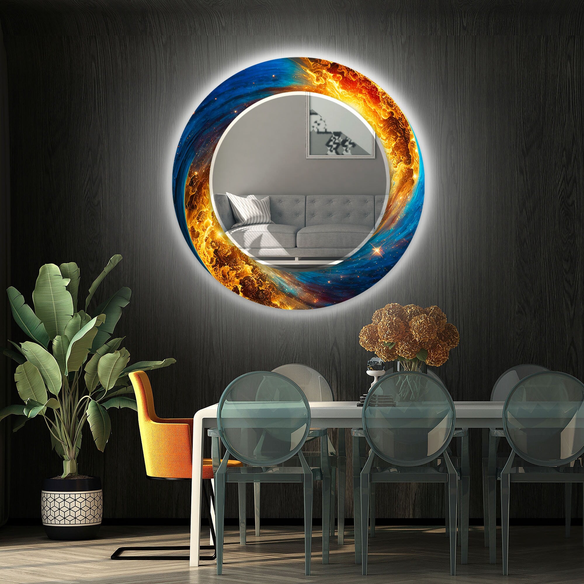 Abstract Tempered Glass Wall Mirror