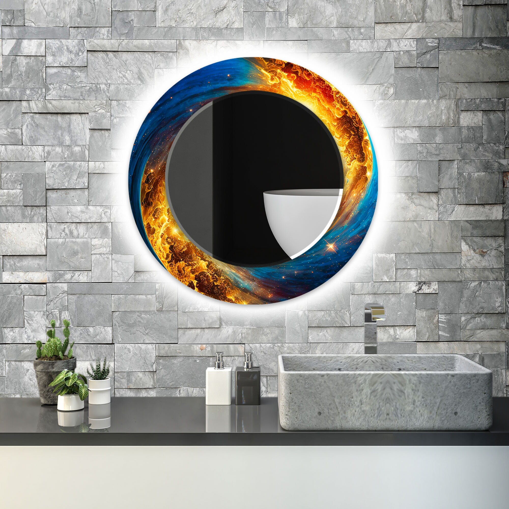 Abstract Tempered Glass Wall Mirror
