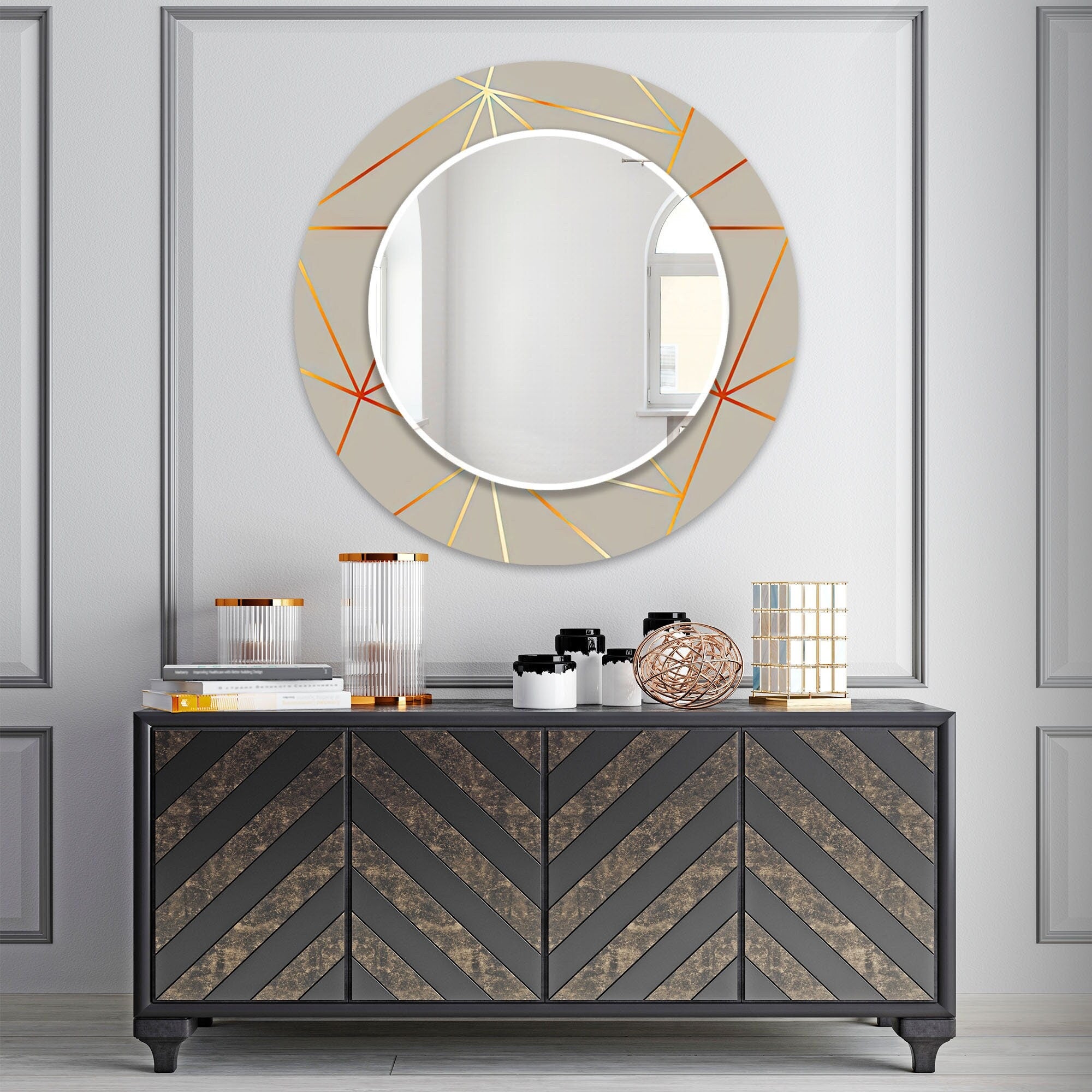 Abstract Tempered Glass Wall Mirror