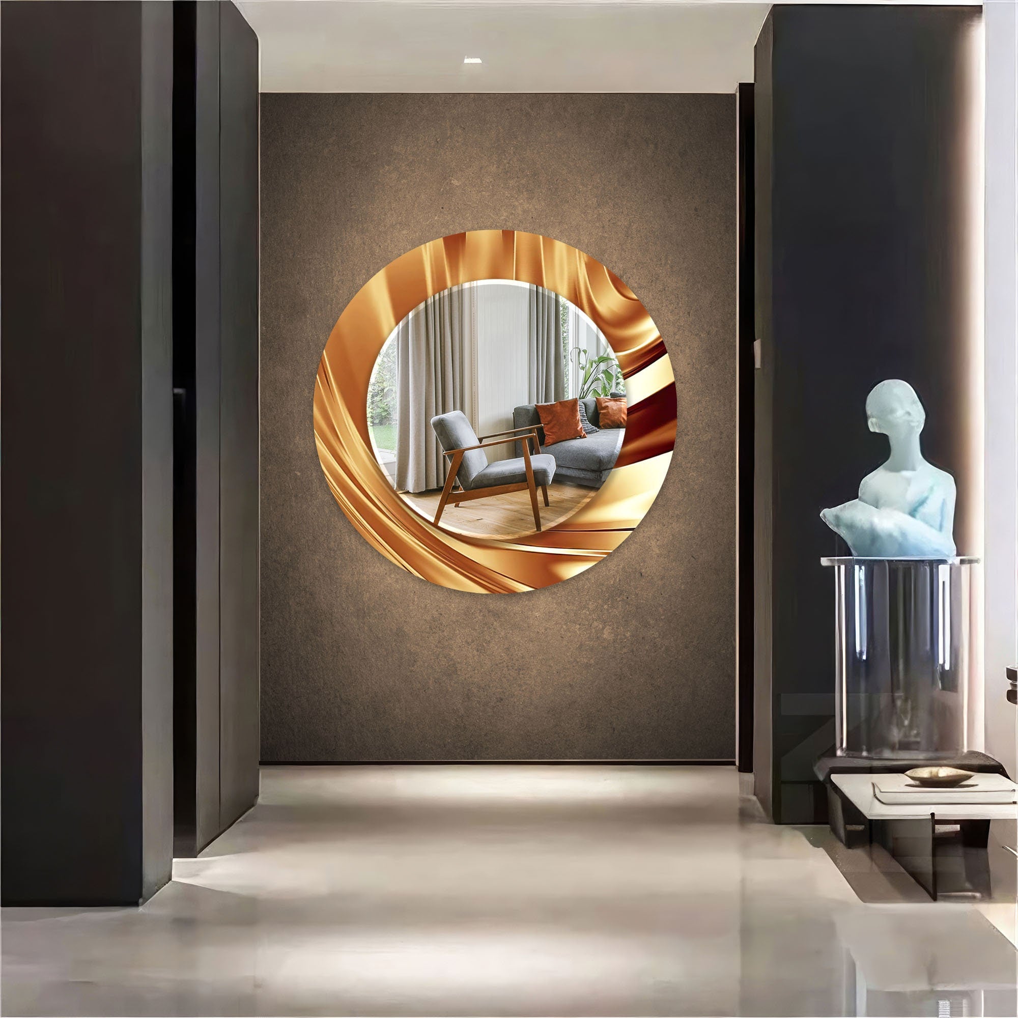 Abstract Tempered Glass Wall Mirror