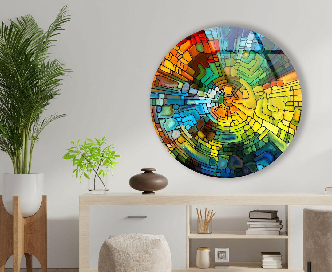 Stained Yellow Round Glass Wall Art art glass wall art, glass wall art pictures