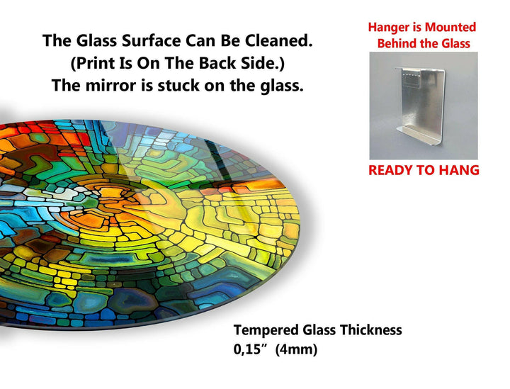 Gelb gebeiztes, rundes Wandbild aus Glas