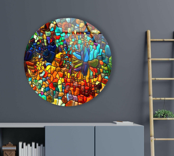 Red Mosaic Round Glass Wall Art photo print on glass, prints on glass wall art