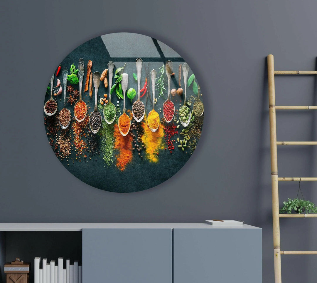 Colorful Herbs Round Glass Wall Art glass pictures for Wall, glass prints wall art