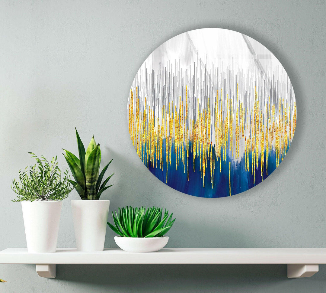 Gold Details with Blue Abstract Round Glass Wall Art glass image printing, glass prints from photos