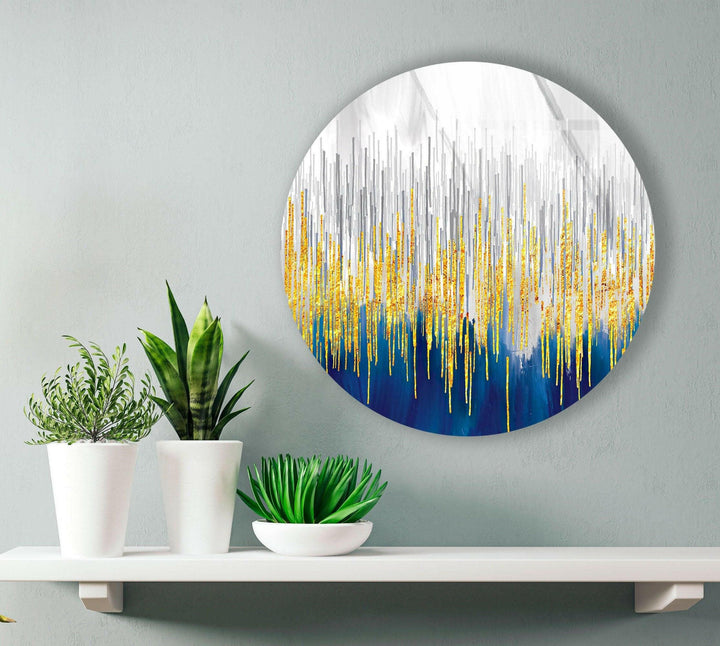 Gold Details with Blue Abstract Round Glass Wall Art glass image printing, glass prints from photos