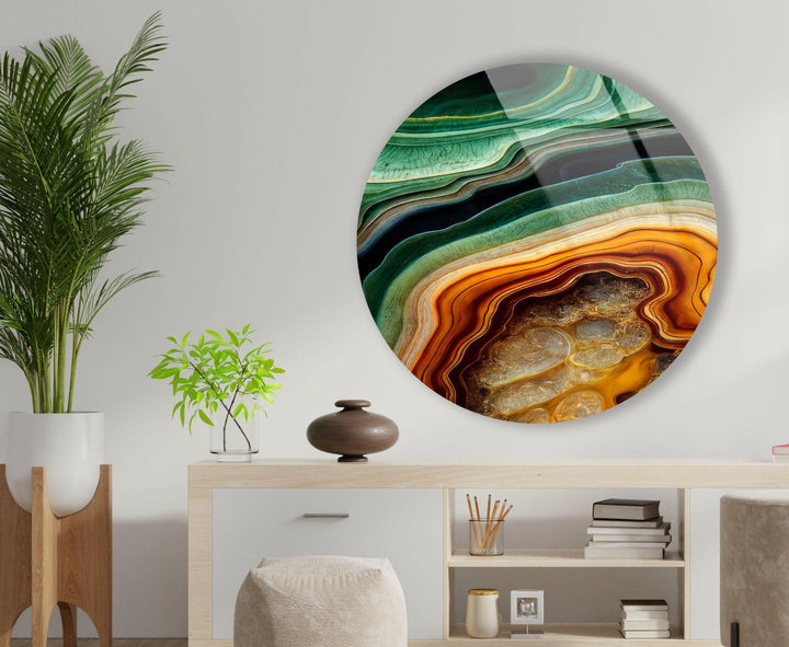 Green Gold Marble Round Glass Wall Art glass photo prints, glass picture prints