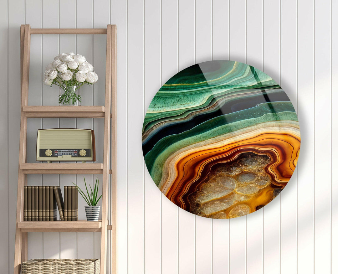 Green Gold Marble Round Glass Wall Art  art glass wall art, glass wall art pictures