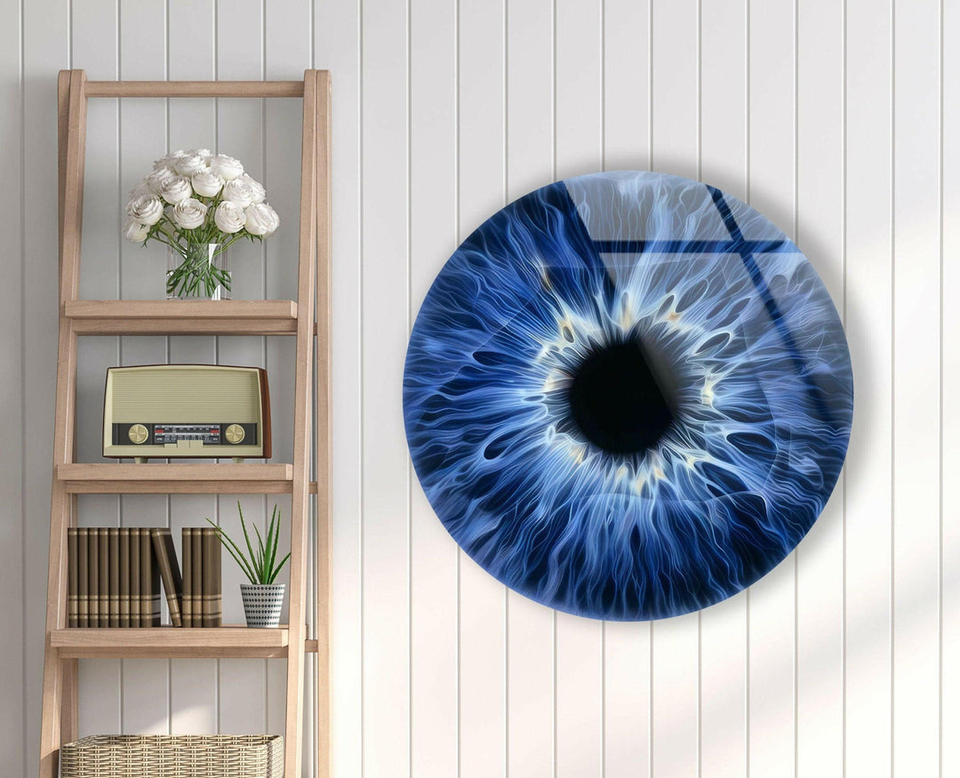 Blue & Black Eye Round Glass Wall Art glass photo prints, glass picture prints
