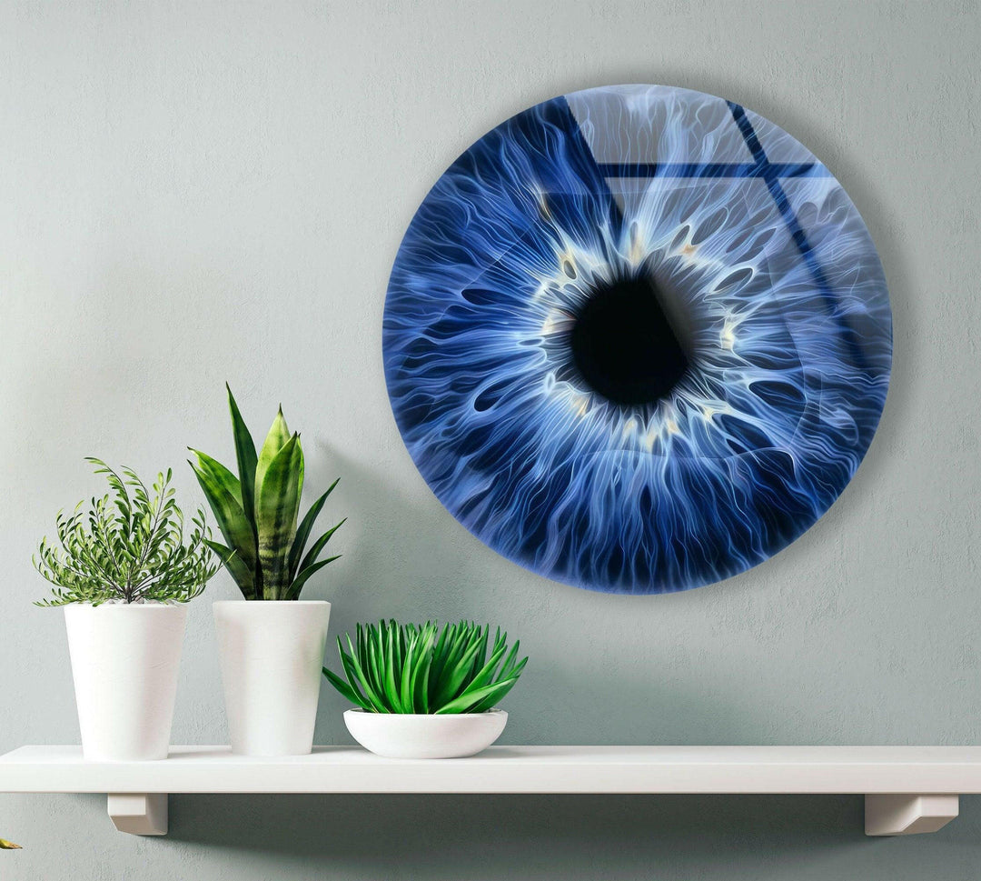 Blue & Black Eye Round Glass Wall Art custom glass pictures, glass art prints
