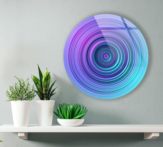 The swirling purple and blue spiral in this art from glass piece seems to undulate, creating a dynamic sense of movement.