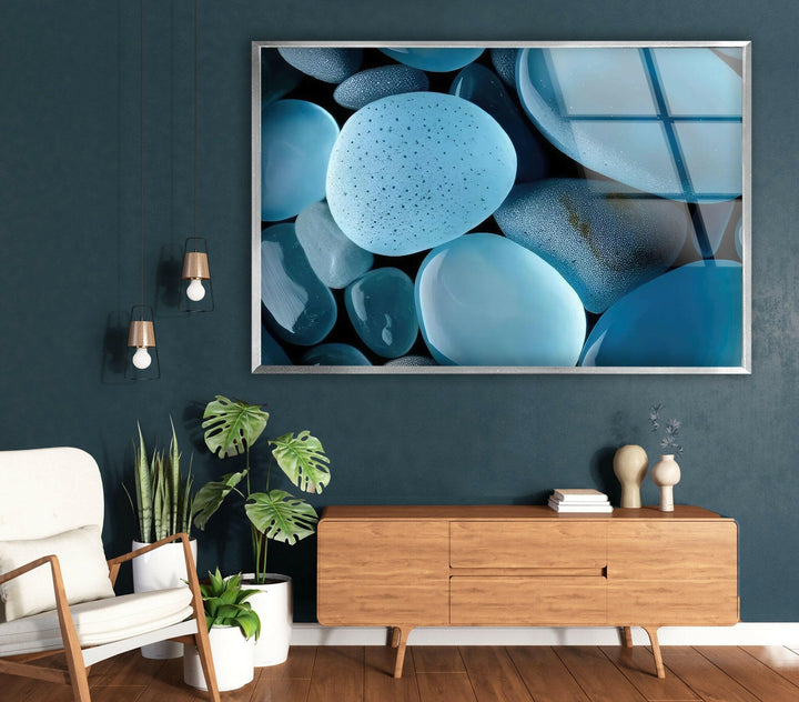 Zen Spa Stones Blue Glass Wall Art print on glass, glass printed photos