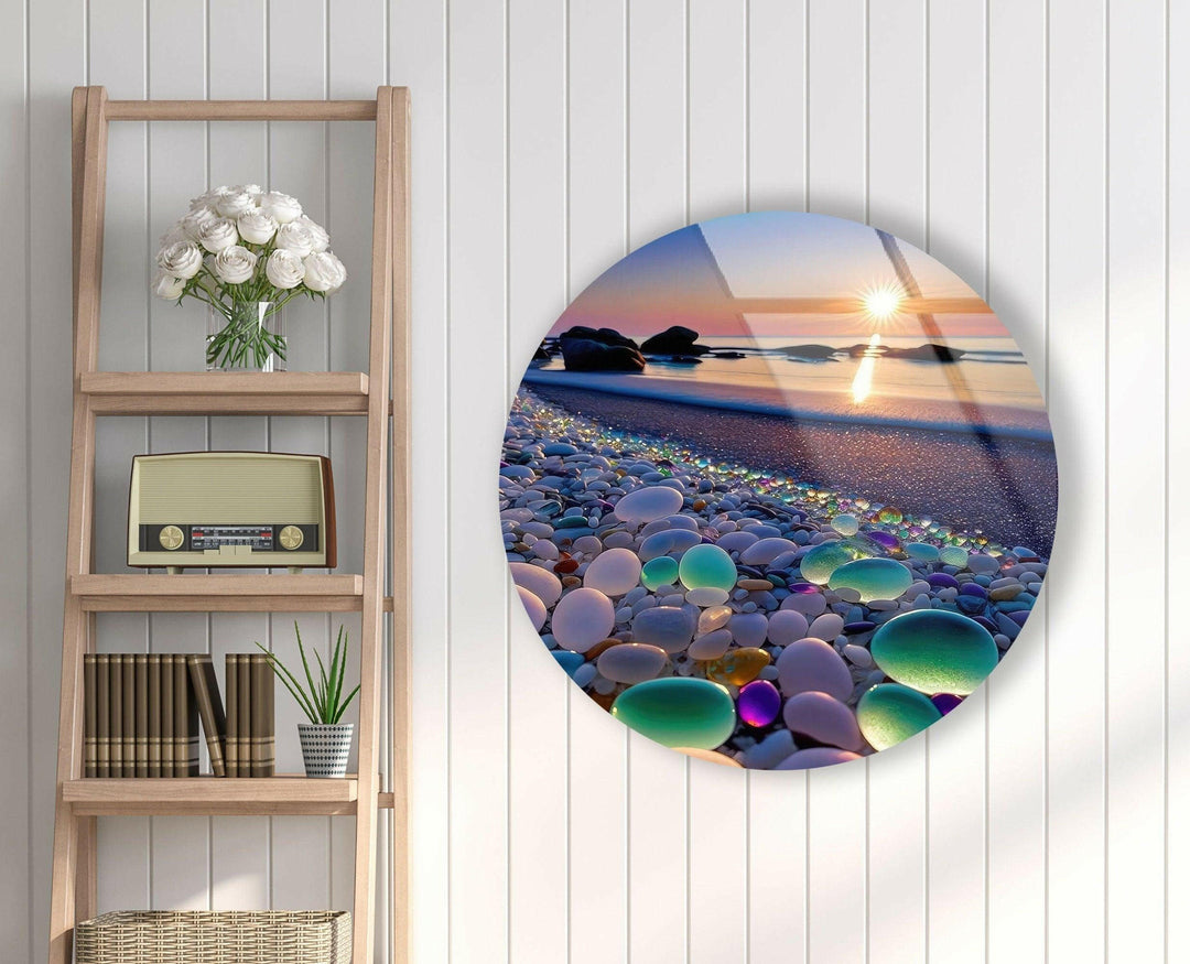 Sunset Stones Round Glass Wall Art stained glass wall art, stained glass wall decor
