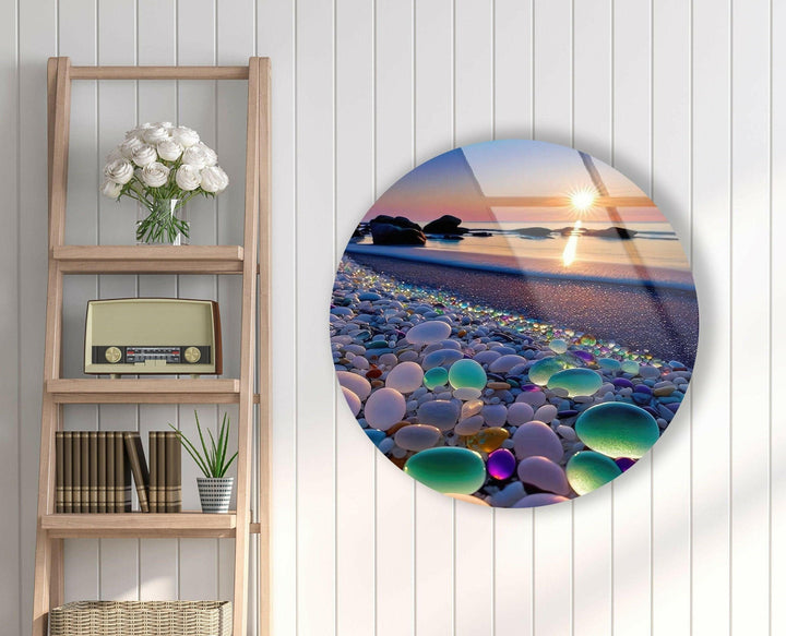 Sunset Stones Round Glass Wall Art stained glass wall art, stained glass wall decor
