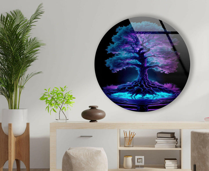 Purple Life of Tree Round Glass Wall Art custom glass pictures, glass art prints
