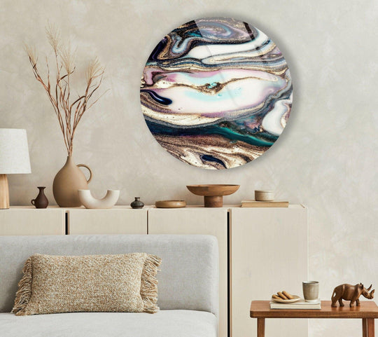 Subtle ridges and swirls accentuate the surface texture of the fuchsia marble round glass wall art, making it the best glass art for adding depth.