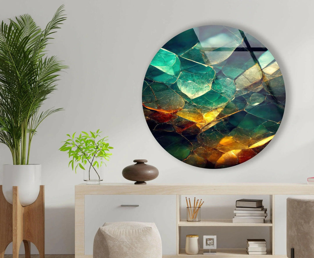 Stained Round Green Emerald Wall Décor – Luxurious Glass Art ...