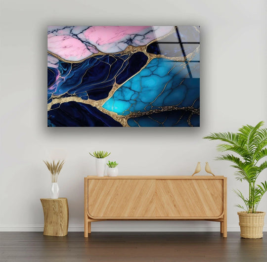 Blue and Pink Marble Texture Glass Art Painting 