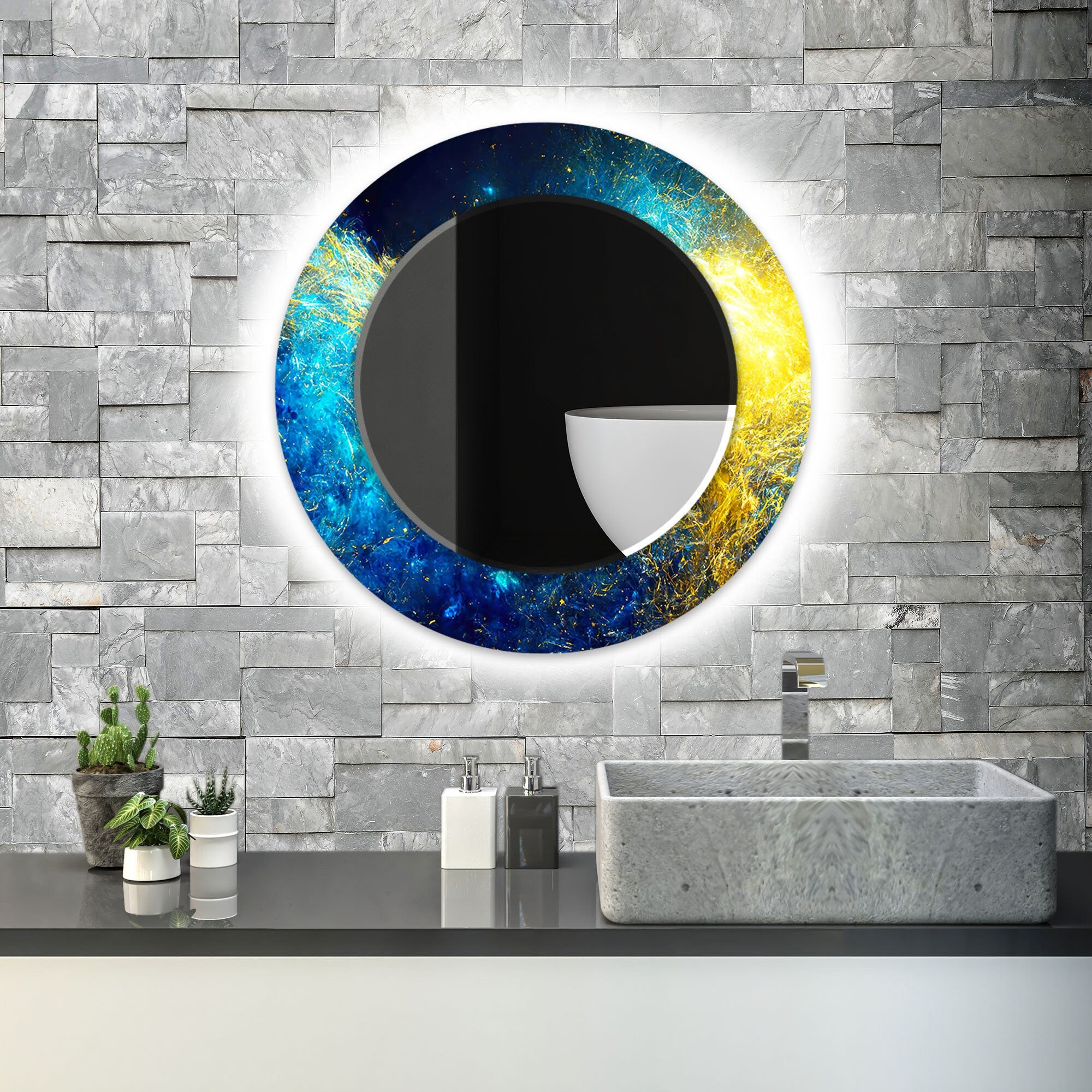 Abstract Tempered Glass Wall Mirror
