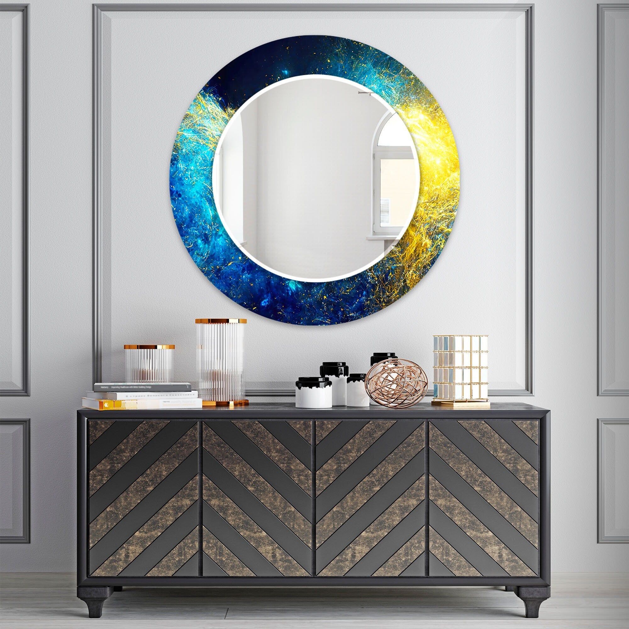 Abstract Tempered Glass Wall Mirror