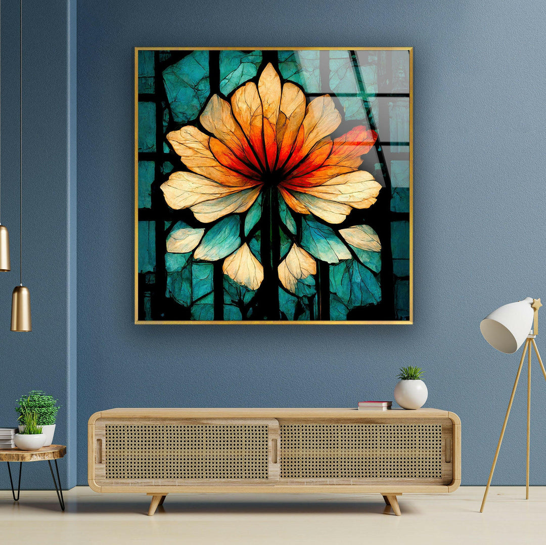 Stained Orange Floral Glass Wall Art art glass wall art, glass wall art pictures