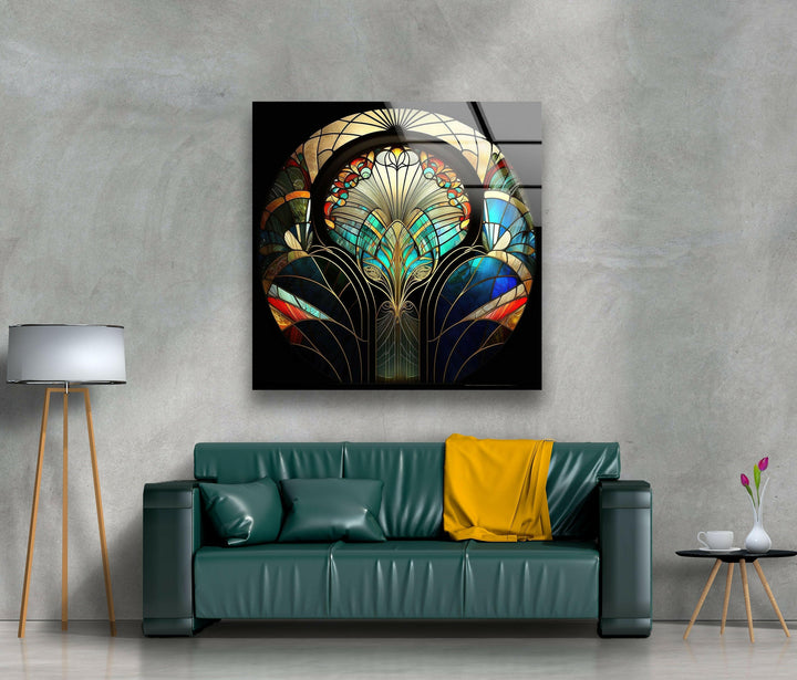 Flower Design Stained Glass Wall Art print on glass, glass printed photos