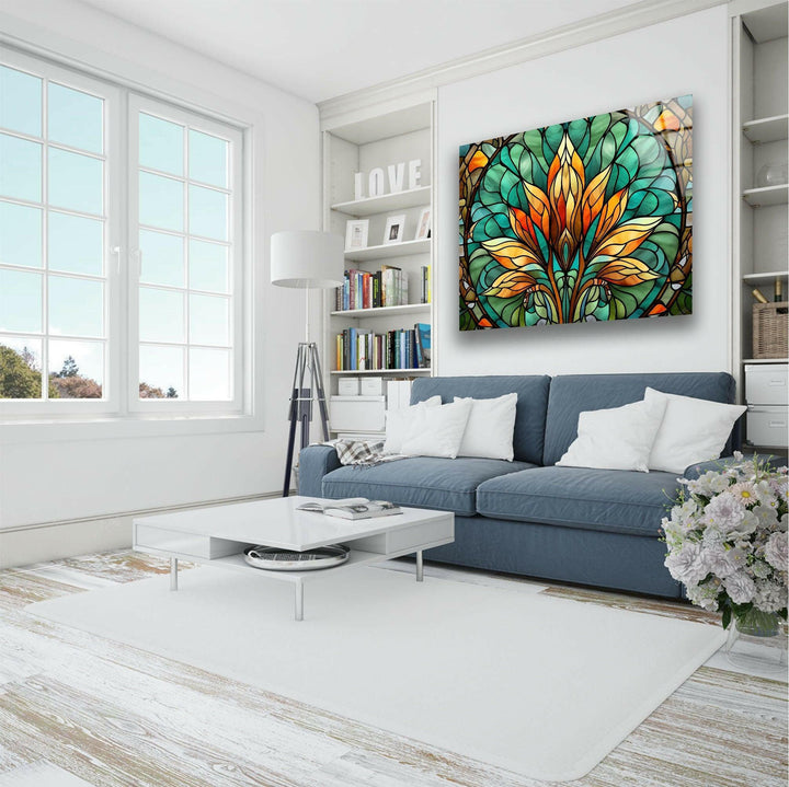 Stained Green & Orange Glass Wall Art custom glass photo prints, large glass prints