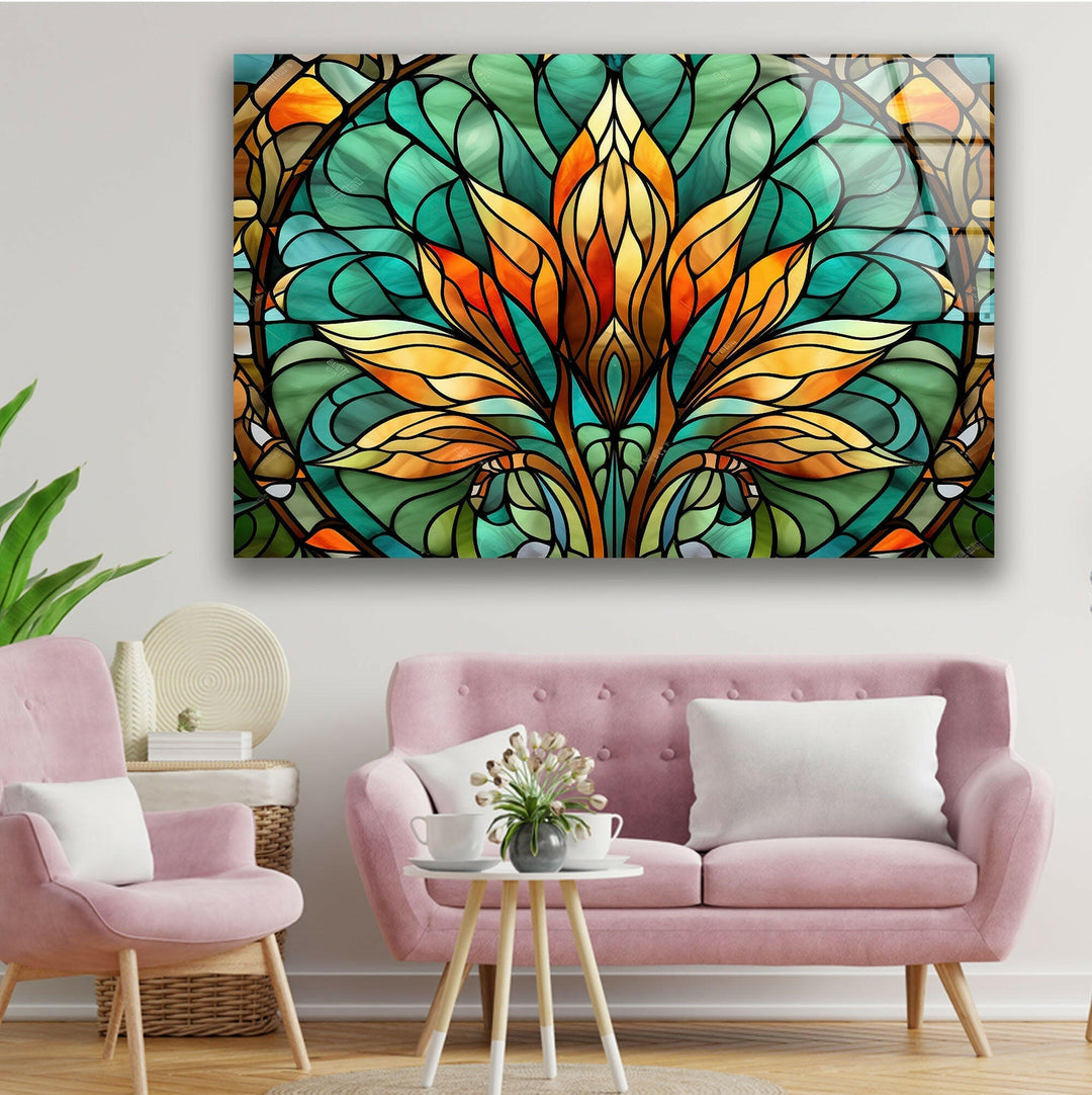 Stained Green & Orange Glass Wall Art large glass photo prints, glass wall photos