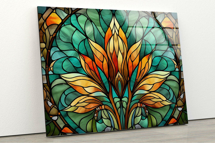 Stained Green & Orange Glass Wall Art Glass Printing Wall Art, Print photos on glass